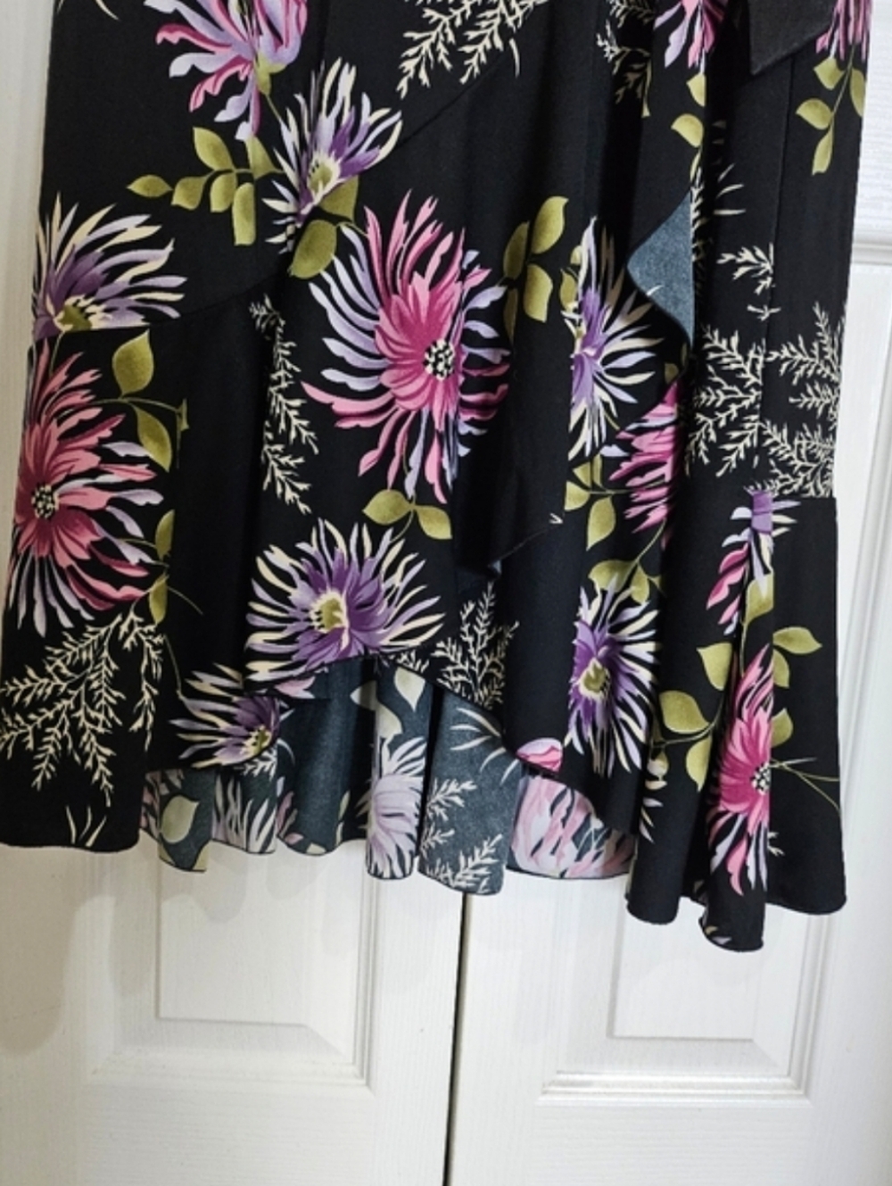 Beata Studio Los Angeles Floral Wrap Dress Size 14 Black Pink Midi Made in USA. - Picture 8 of 13
